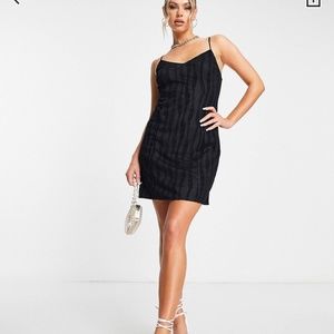 NWT! Trendyol mini cami dress black textured stripe 10 holiday occasion party